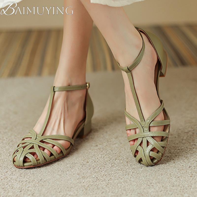 Fashion Women Casual Sandals High Heels Shoes Woman Summer 2025 Trend Elegant Hollow Loafers Dress Soft Leather Shallow Sandalias Mujer