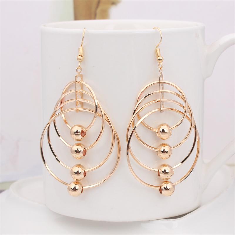 New Multi-layers Circles Hanging Earrings Exaggerated Gold Metal Pendants Women's Hook Earrings Punk Jewelry