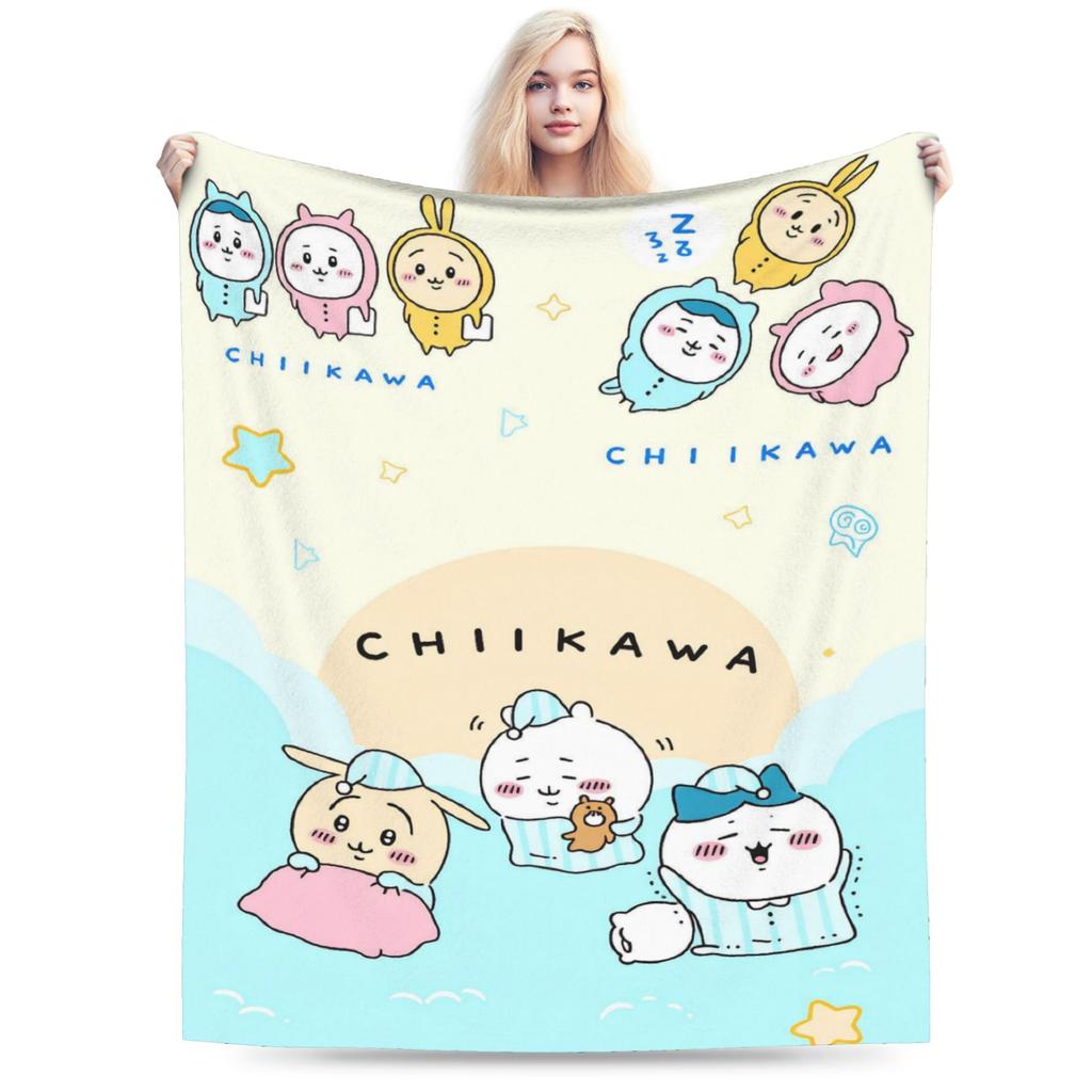 Chiikawa Catoon Flannel Blanket Grabber Kawaii Customized Throw Blankets for Sofa Bedding Lounge 125*100cm Bedspread