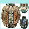 Moletom Canguru com Capuz Casaco Totem Tribal Nativo Americano Chefe Indiano para Homens e Mulheres Quente e Macio
