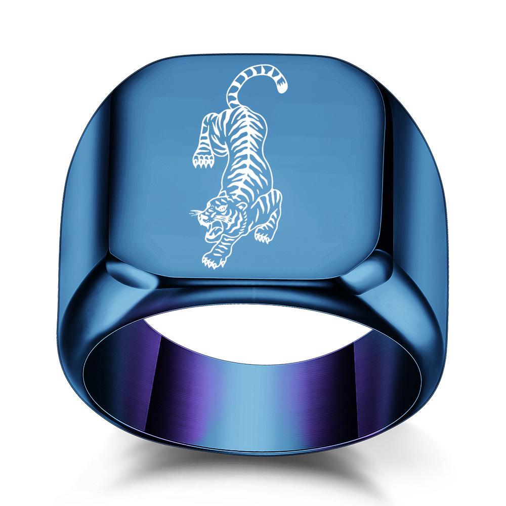 Retro European-American Style 18MM Laser Engraved Tiger Stainless Steel Ring for Women