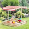 Sabbiera in Legno per Bambini con Coperchio, Set Gioco Sabbiera per Bambini, Giardino Esterno con Tettoia Regolabile, Telo di Fondo, Sedile, Bacinella in Plastica