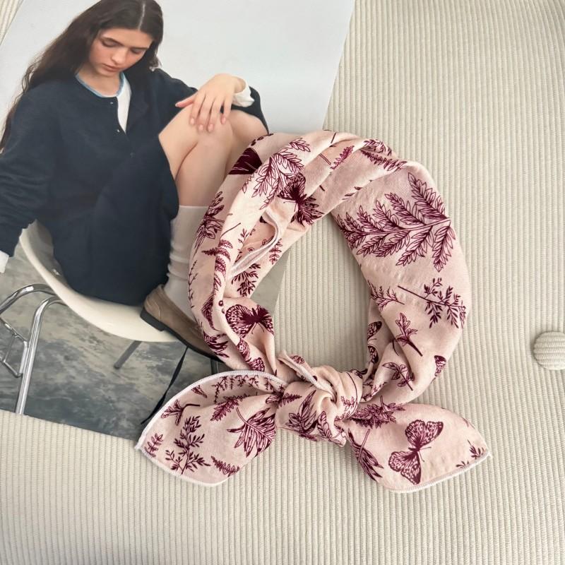 Premium 90Cm Floral Large Square Scarf Cotton And Linen Silk Scarf Women'S Headscarf Thin Scarf Sun Protection Shawl Outer Yarn