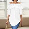 ZANZEA Blusa Casual de Manga Larga con Hombros Descubiertos para Mujer