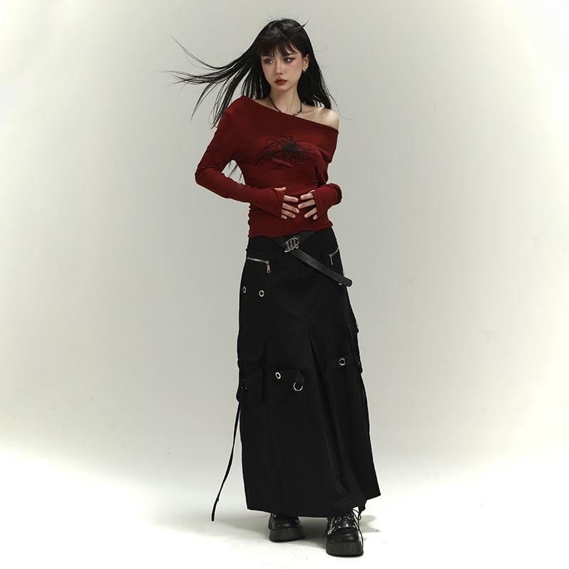 Dámská Y2K Gotická trička Bez ramena Podzim Streetwear Pohádkové jádro Hip Hop Topy Punk Ležérní Trička Dámské oblečení