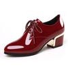 Women Cute  Black Patent Leather Lace Up Square Heel Shoes  De  Lady Classic Red Autumn Shoes