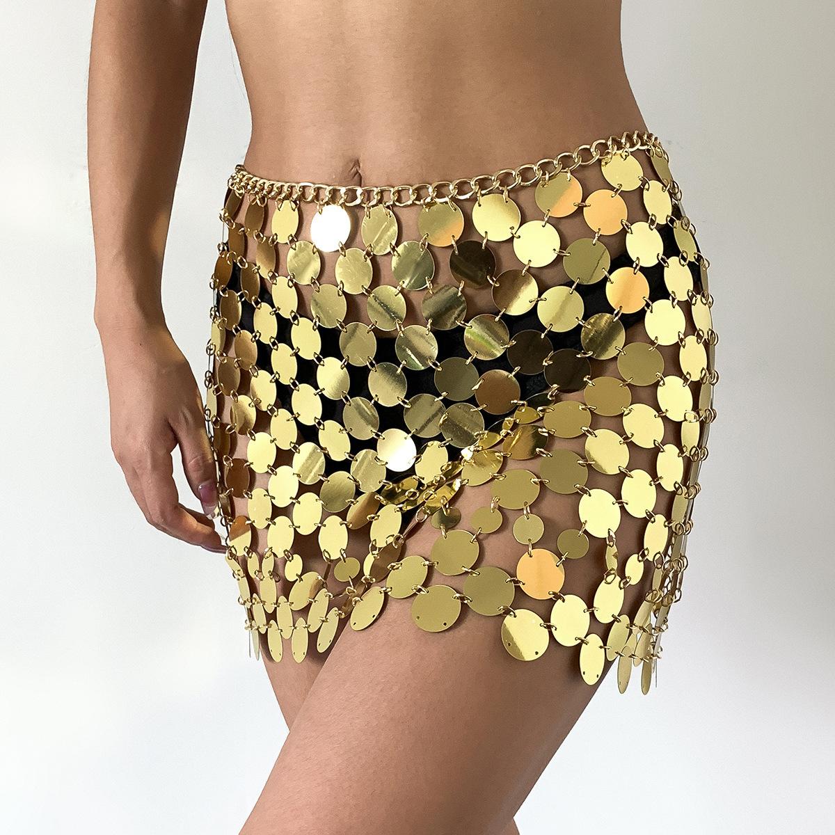 Sexy Sequined Bikini Fringed Clothing, Personalized Chain Hollow Metal Body Chain For Women