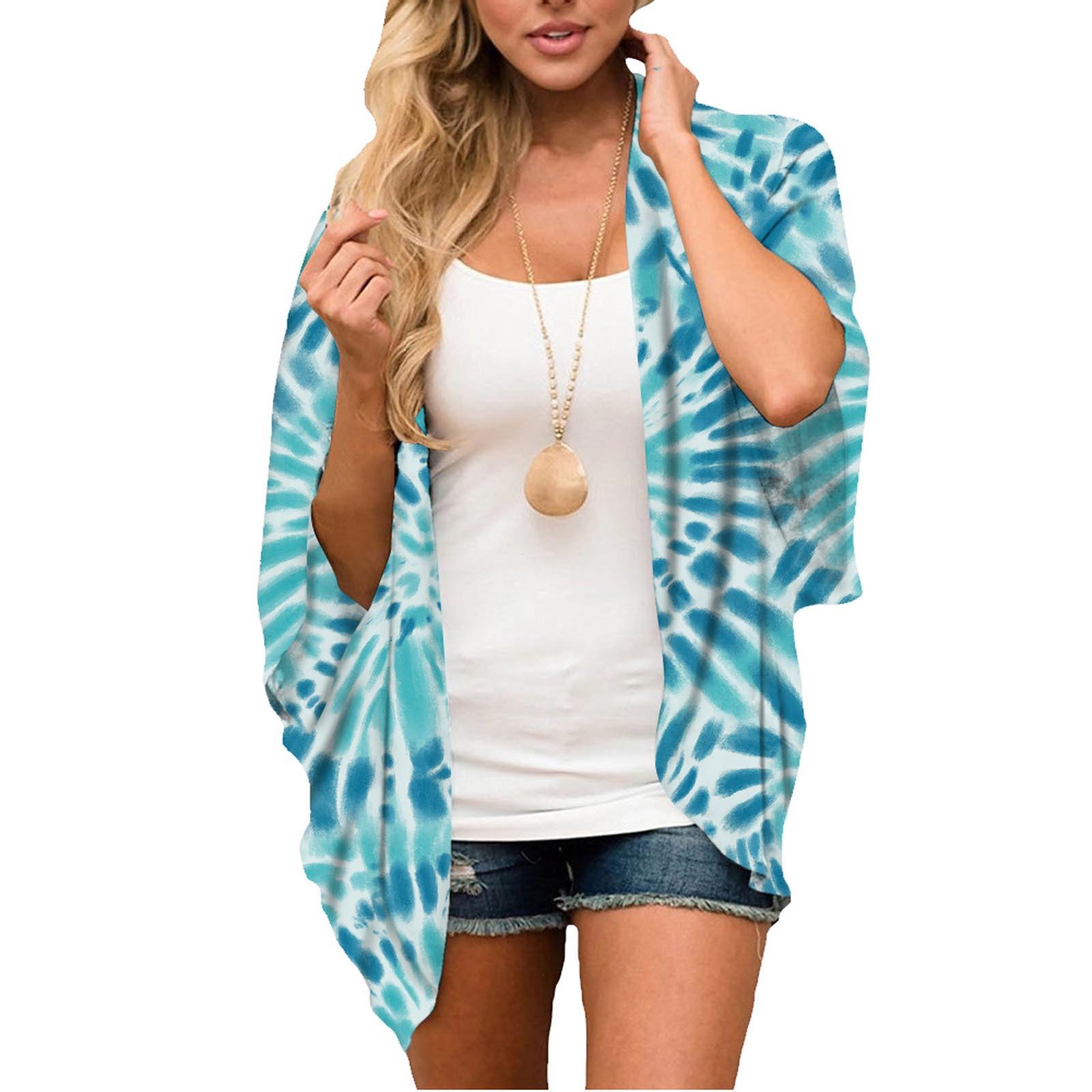 

Women s Fashion Chiffon Printed Cardigan Loose Plus Size Beach Cover-Ups L