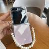 Pearl Crossbody Lanyard Transparent Case for Samsung Galaxy Z Flip6 5 5G Soft Silicone Phone Cover For Galaxy Z Flip 6 5 Wriststrap Chain Clear Cover