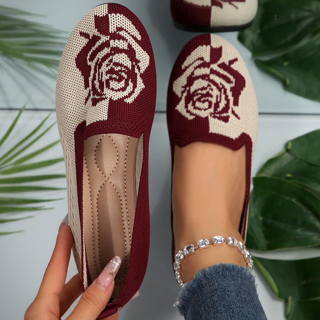 Spring Autumn Women's Casual Floral Slip-On Flat Shoes with High Breathability for Effortless Comfort