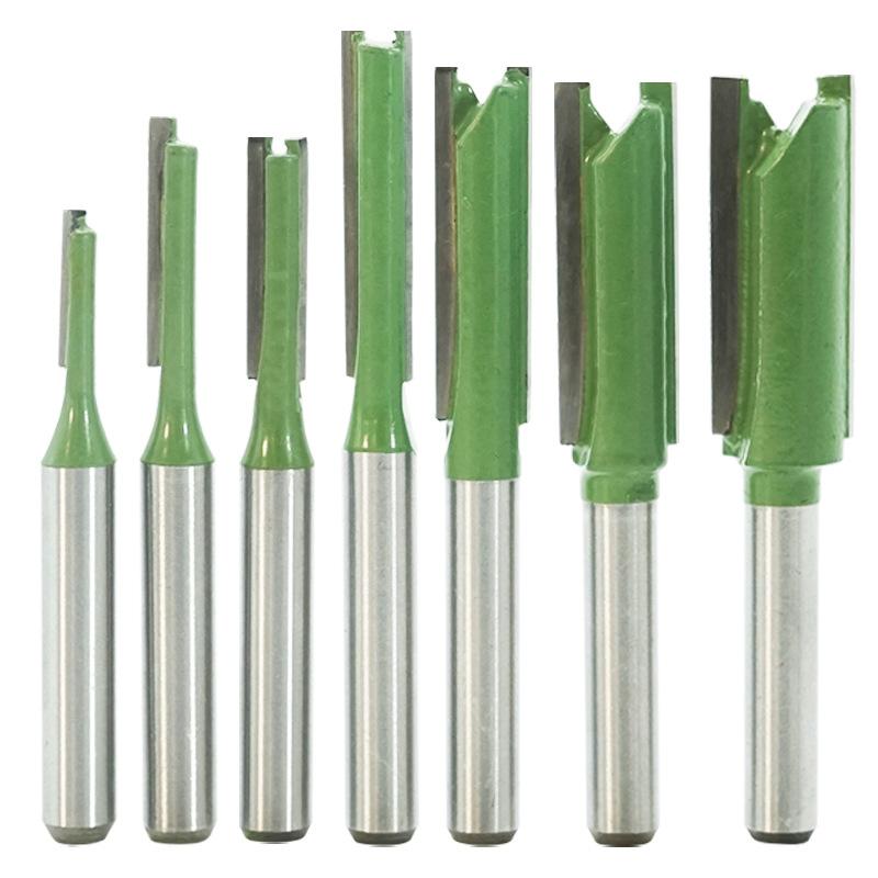 7-Piece Green Power Carbide Straight Router Bit Set - Dual-Function Slotting & Invisible Joint Cutters for Precision Woodworking