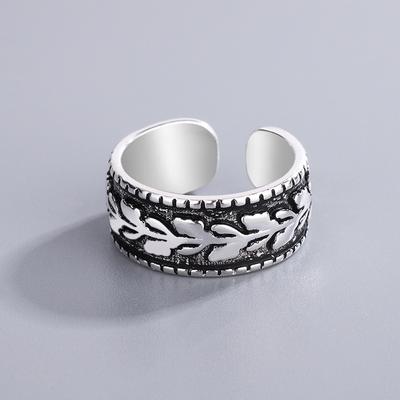 Latest Retro Temperament Leaf Sterling Silver Color Jewelry Personality Wide Thai Silver Color Embossed Olive Leaf Opening Rings R271Retro Jewelry