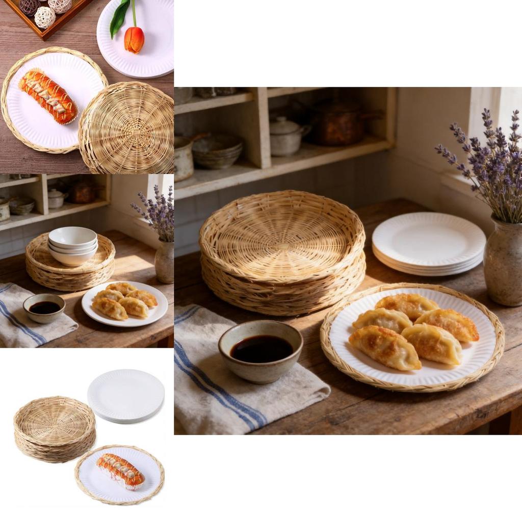 Vintage Bambus gewebte isolierte Snackschale für Picknick im Freien und Wanddekoration