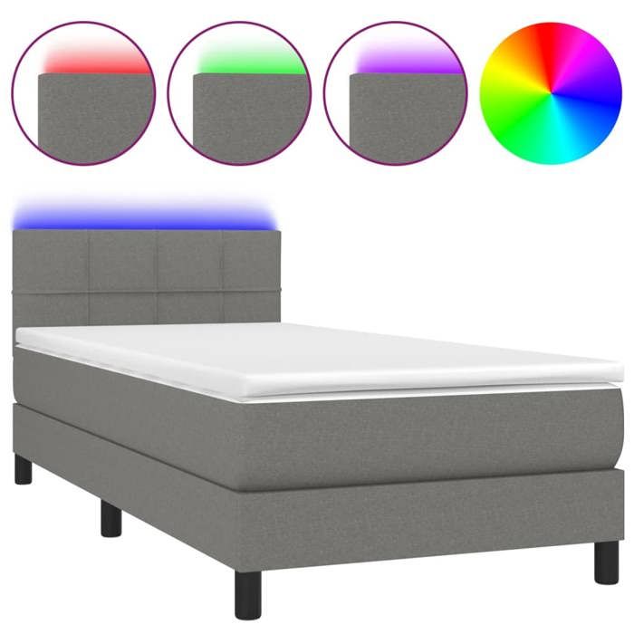 Maison Exclusive - Sommier à lattes de lit avec matelas et LED Gris foncé 80x200cm