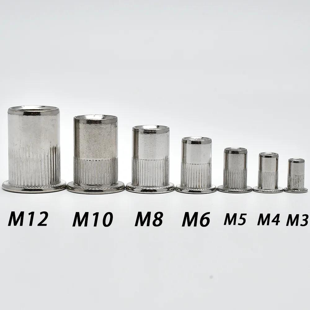 5-20PCS Flat Rivet Nut M3 M4 M5 M6 M8 M10 M12 304 Stainless Steel Flat Head Threaded Rivet Insert Nutsert Cap Rivets Nuts