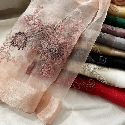 Temperament Middle-aged and Elderly Silk Floral Embroidered Scarf New Quality Wool Shawl Autumn Scarf