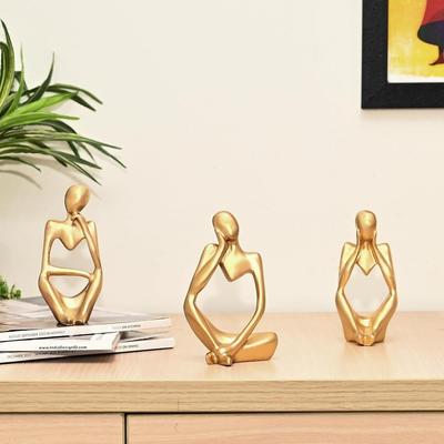 Set of 3 Gold Abstract Thinker Men Statue Set - Modern Art Showpieces for Home Decor, Living Room, Bedroom, Office, Bookshelf, Table Centerpiece