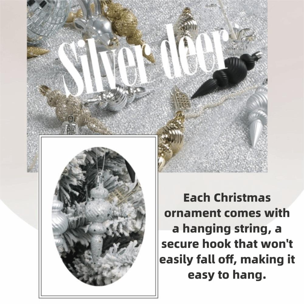 A Set Shiny Finish Christmas Ball Ornament Glitter Effect Sequined Design Christmas Tree Pendant Finial Drop Ornament