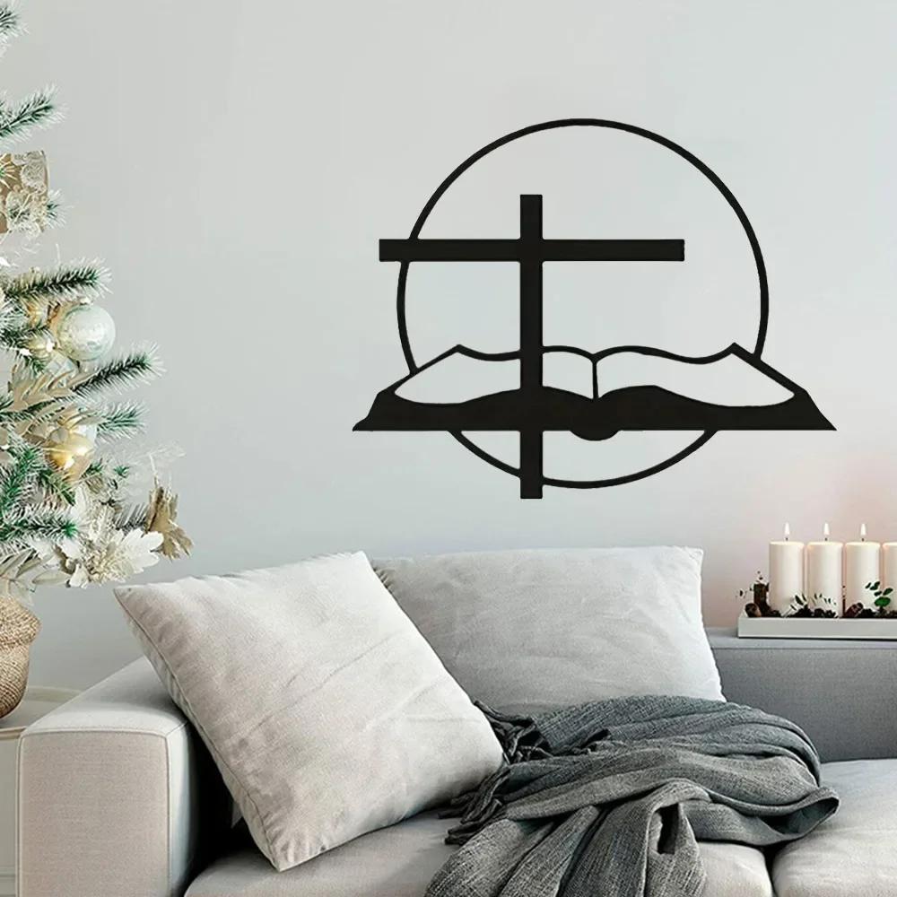 Czarny metalowy krzyż na ścianie, dekoracja spokojnego biura domowego, serdeczny prezent, metalowy krzyż na ścianie, czarny, spokojny gabinet domowy