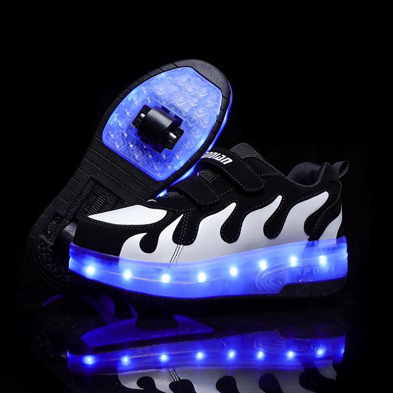 Children's Charging Runaway Shoes Automatic with Lights Single and Double Wheel Skates Luminous Shoes