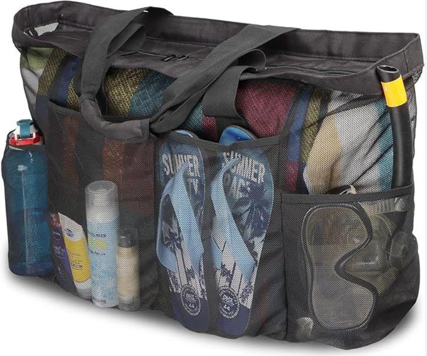 

Женская сетчатая пляжная сумка на одно плечо большой вместимости для хранения вещей на открытом воздухе 67*18.5*45cm чёрный