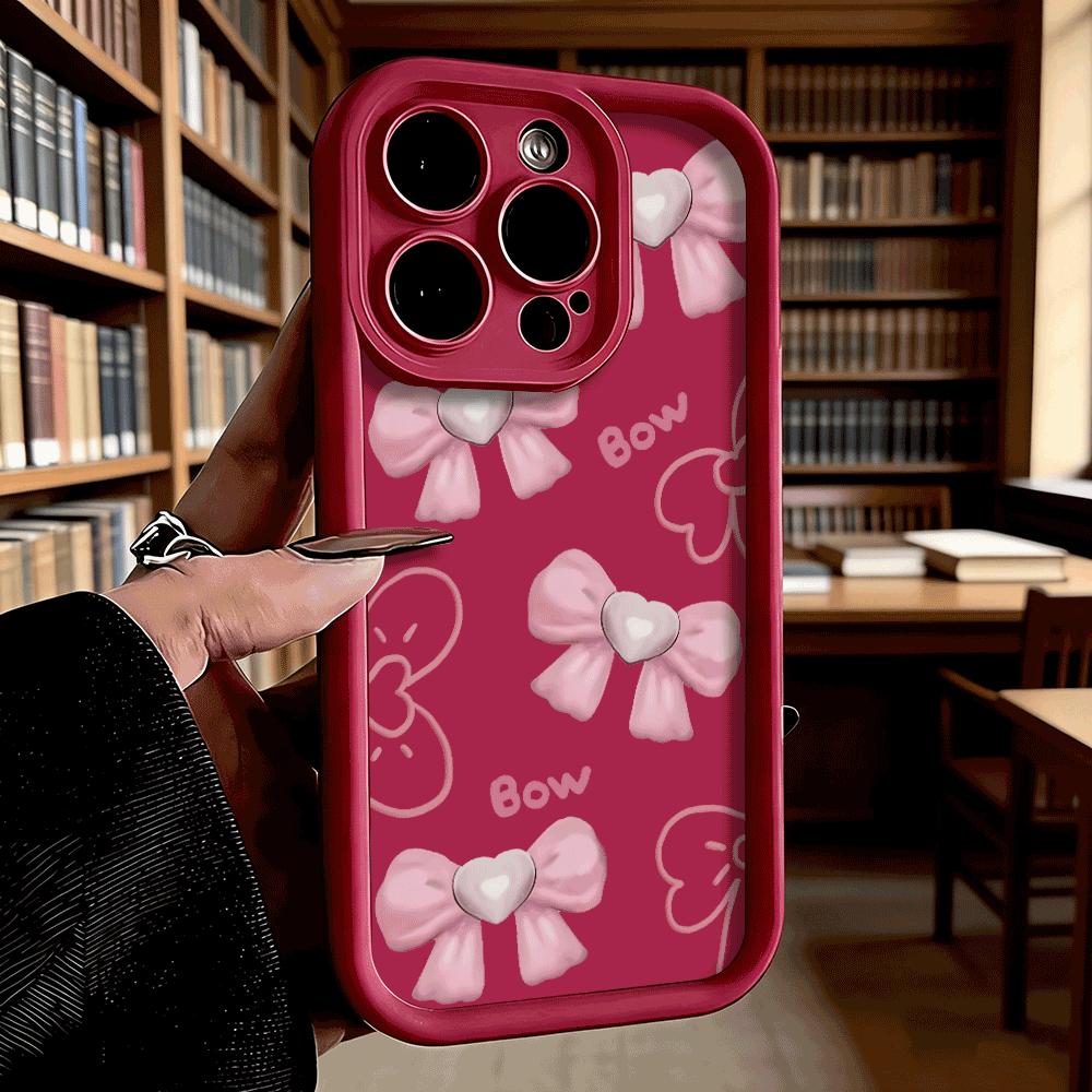 Pink Bows with Heart Decor Soft TPU Phone Case for iPhone 17 16 15 14 13 12 11 Pro Max Plus Shockproof Anti-Slip Cover