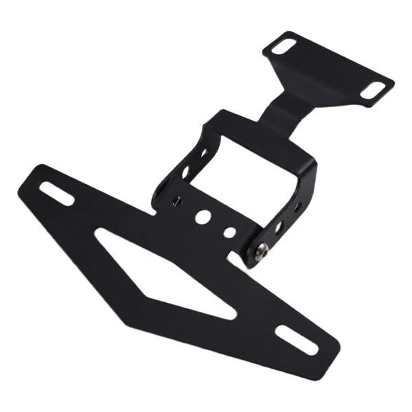Foldable Adjustable Metal License Plate Holder, Black, Short Tail Design for Motorcycles