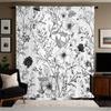 Set Of 2 Black White Floral Print Pattern Curtains Polyester Fabric Suitable Bedroom Living Room Decoration Curtain Perfect For Area
