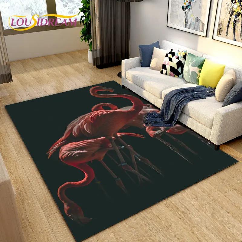 Tapete criativo nórdico 3D Flamingo Bird Area, tapete para sala de estar, quarto, sofá, cozinha, banheiro, capacho, tapete antiderrapante