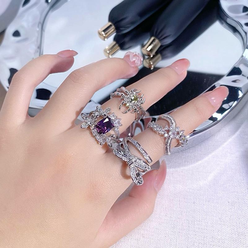 Light Luxury Full Diamond Inlaid Zircon Super Flash High-End Open Ring Niche Exquisite Elegant Personalized Ring