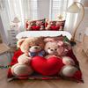 3pcs Teddy Bear Love Heart Bedding Set - Includes One Quilt Cover and Two Pillowcases (No Fillers) - Anime Cartoon Design, Polyester Fabric,