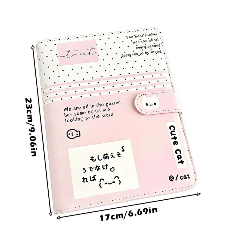Fashion Portable Kawaii A5 Loose-leaf Notebook PU Leather Polka Dot Cat Photocard Protector Binder Collect Book School Office