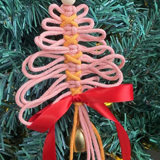 Hand-Woven Christmas Tree Ornaments Rustic Xmas Tree Shaped Handicrafts with Golden Cow Bell And Red Bow for Winter New Year Party Decorations