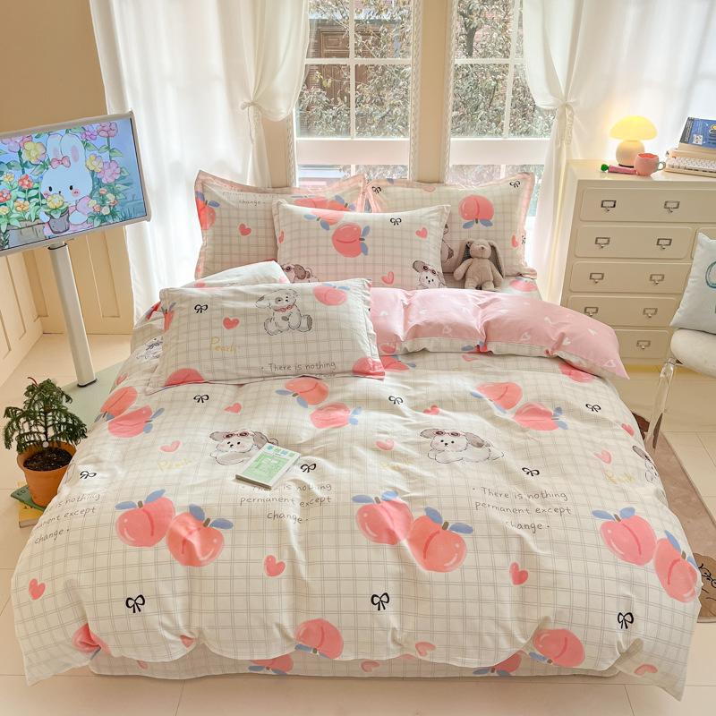 100% Cotton Bed Four-piece Set Skin-friendly Breathable Quilt Cover Bed Sheet Pillowcase Set Pastoral Small Flower