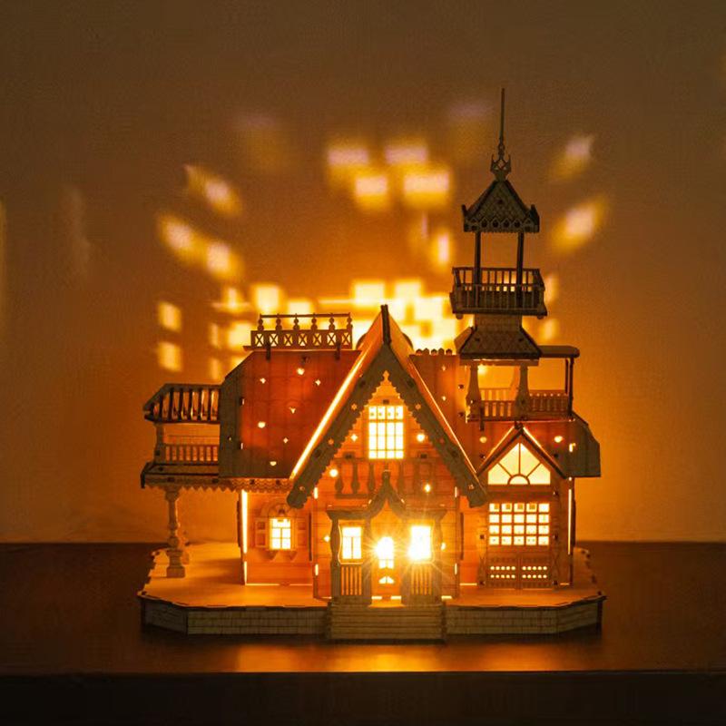 3D Wooden Puzzle Villa Model - Children's DIY Educational Building Blocks Toy