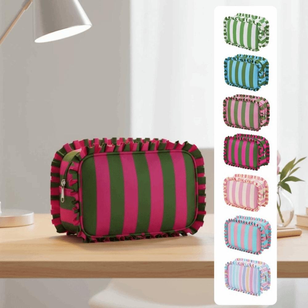 Colorful Women's Makeup Case Oxford Striped Makeup Organizer Toiletries Organization