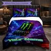 Monster Energy Customized Name Text Bedding Set, 1 Duvet Cover & 2 Pillowcases Personalized Bedroom Gift