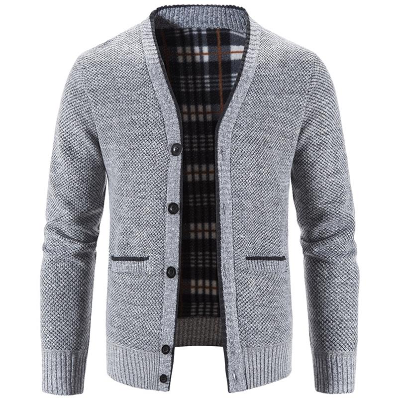 Men's Knit Cardigan Autumn Winter Sweater Coat Man Clothes Brown Blue Luxury Brand Button Fleece Lined Male Knitting Jackets