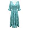 Women's Summer Bohemian Long Dress V-Neck Half Sleeve A Line Dresses Loose Floral Printed Sundress