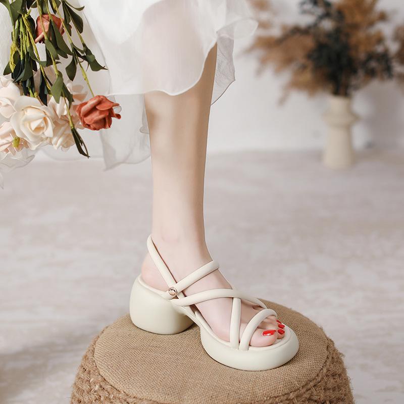 Sandals women's summer height increase new open-toe straps muffin thick-soled thick heels high heels outer wear