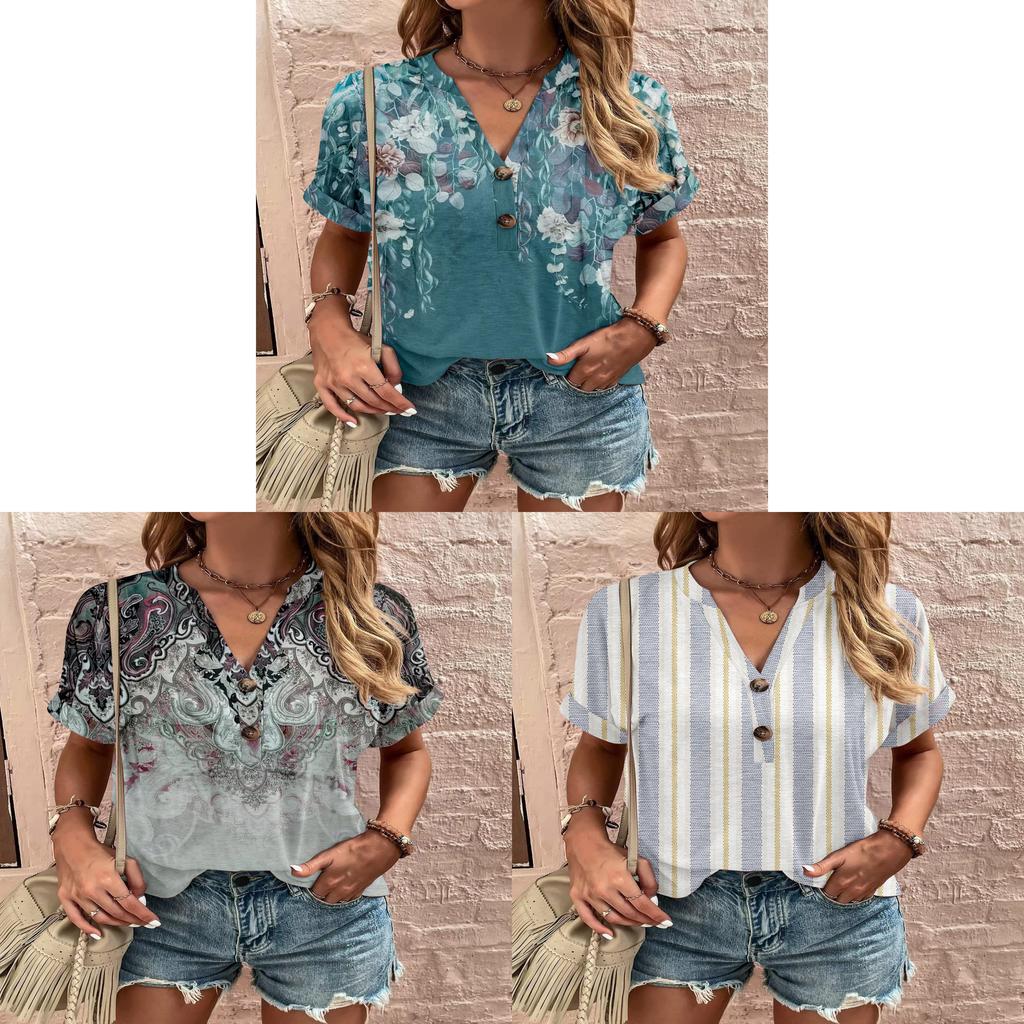 Wish Womens T Shirt With 3d Print And V Neck For Summer Casual Wear
