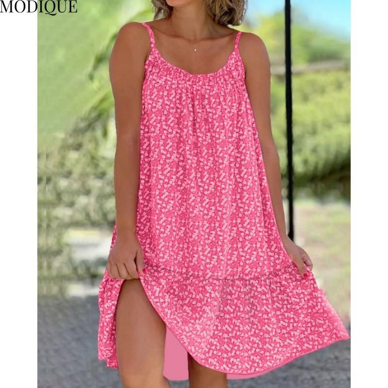 MODIQUE 2025 Summer Plus Size New Women's Loose Casual Hot Floral Halter Long Dress Ladies Folk Multiple Colors O-Neck Dress