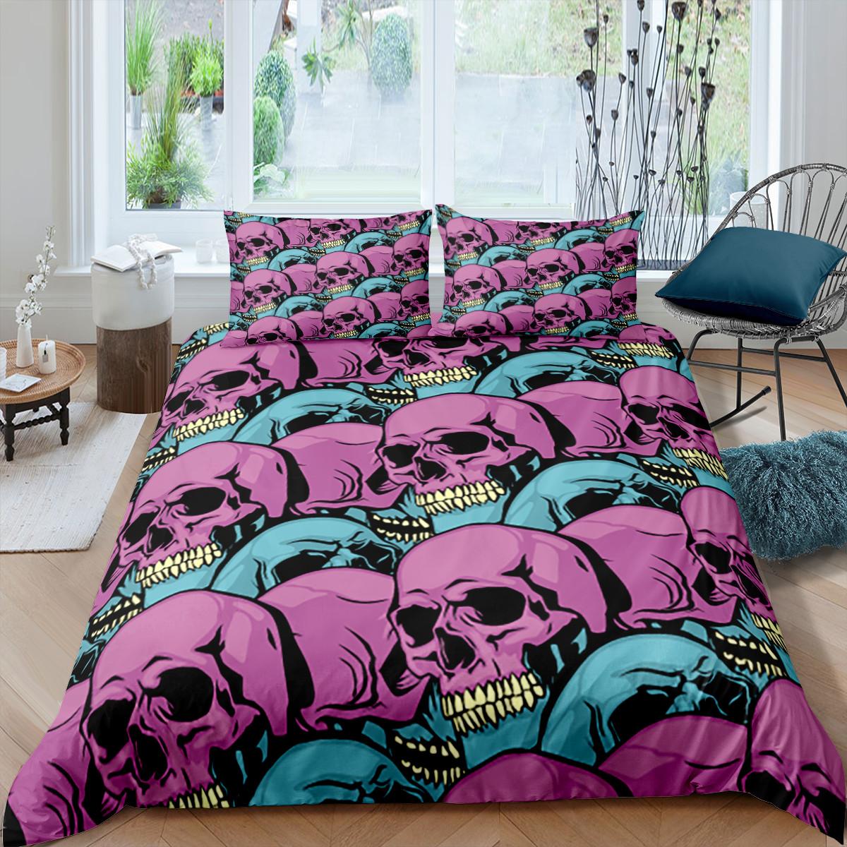 

Skeleton King Queen Duvet Cover Skull Bedding Set For Kids Teens Adults Halloween Bedroom Decor Soft Comforter Cover Pillowcases EU single(135x200cm)