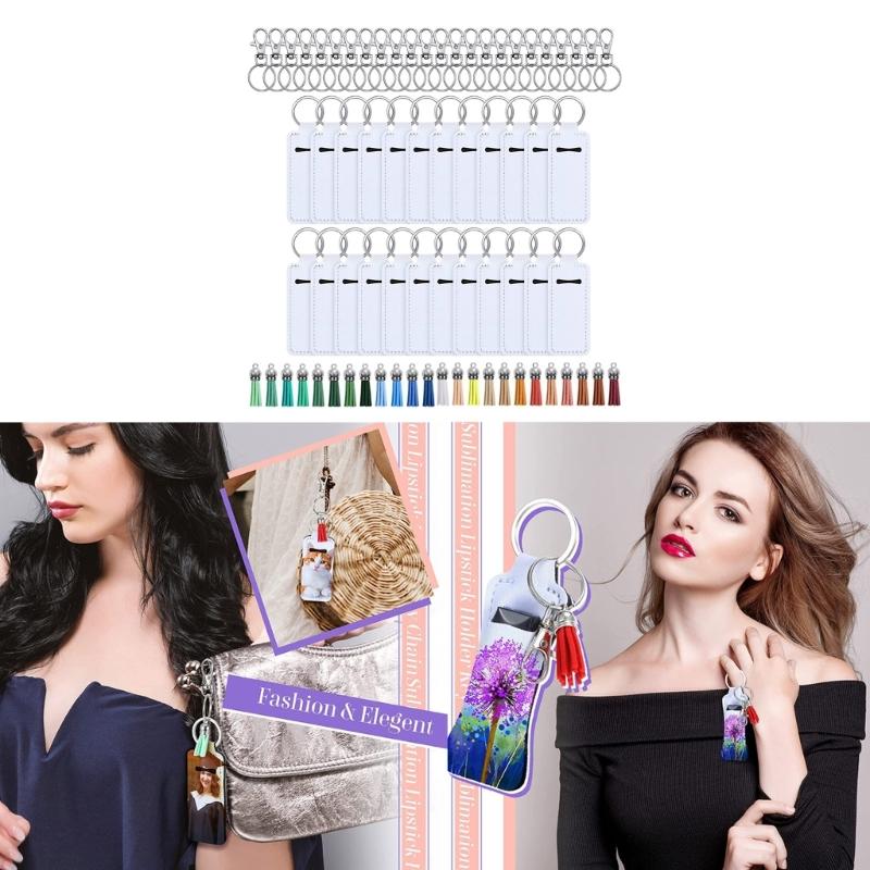 72Pcs Keychains Set Includes 24Pcs Lobster Clasp 24Pcs White Lip Holder Keychains With Keyrings 24Pcs Tassel Pendants