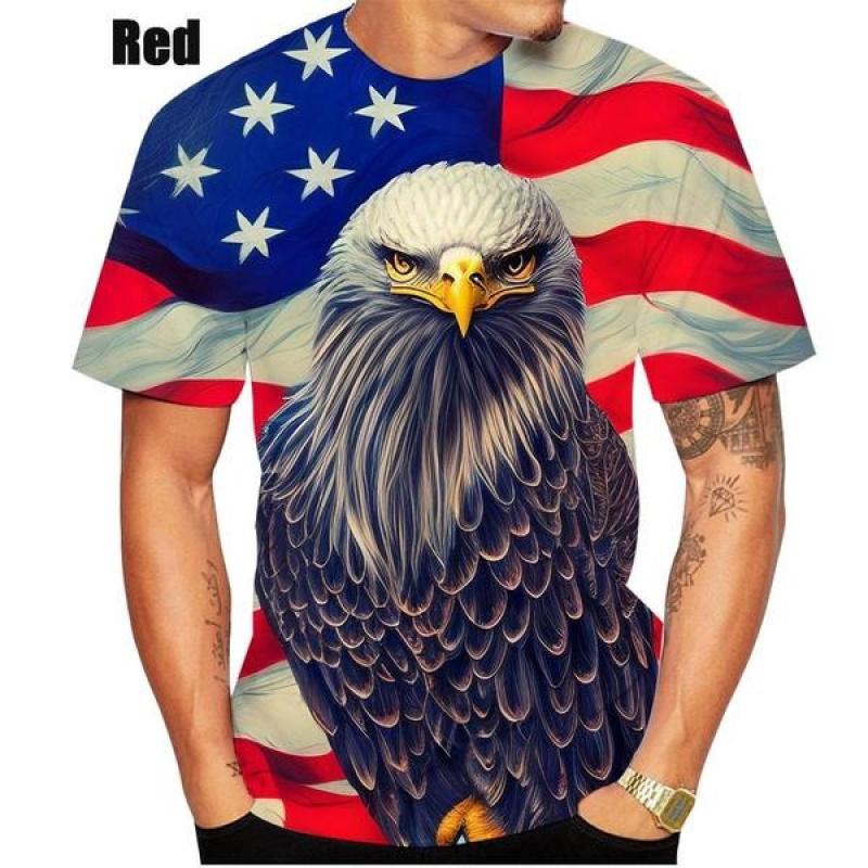 Summer Round Neck American Flag Eagle Pattern 3D Print Top Fashionable Casual Short Sleeved Men's T-shirts