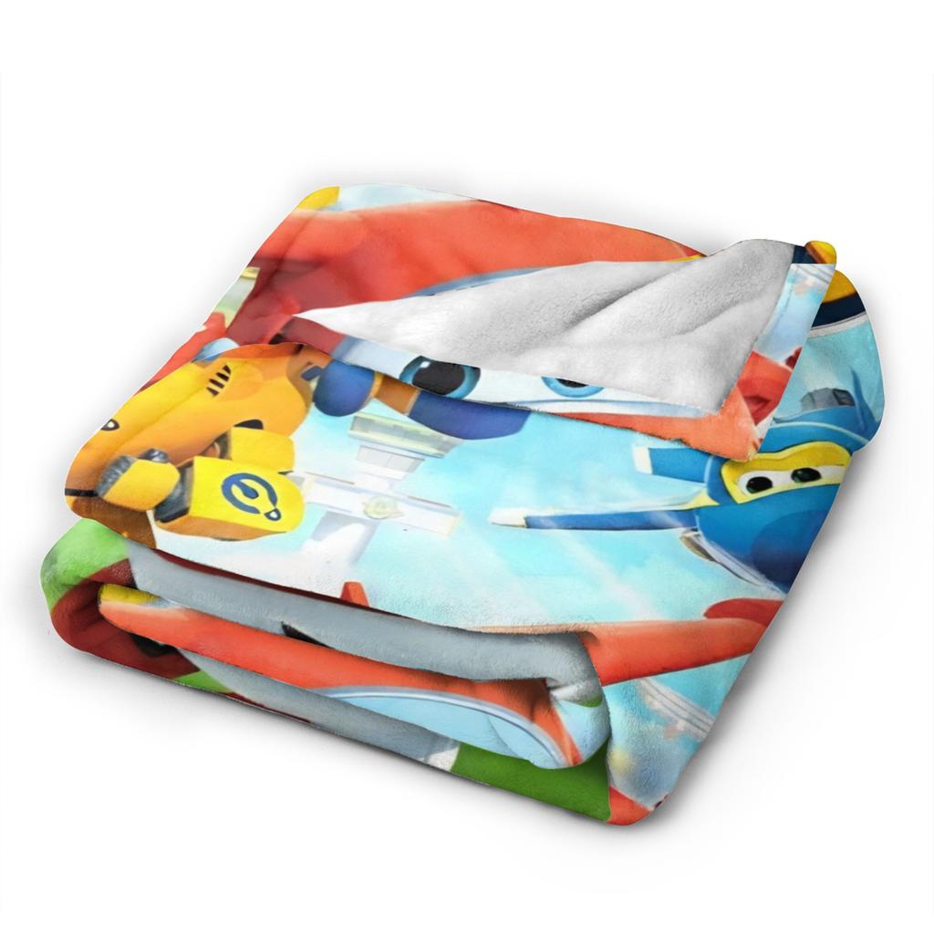 Super Wings Cartoon Flannel Blanket Car Robot Funny Throw Blanket for Sofa Bedding Lounge 150*125cm Rug Piece,