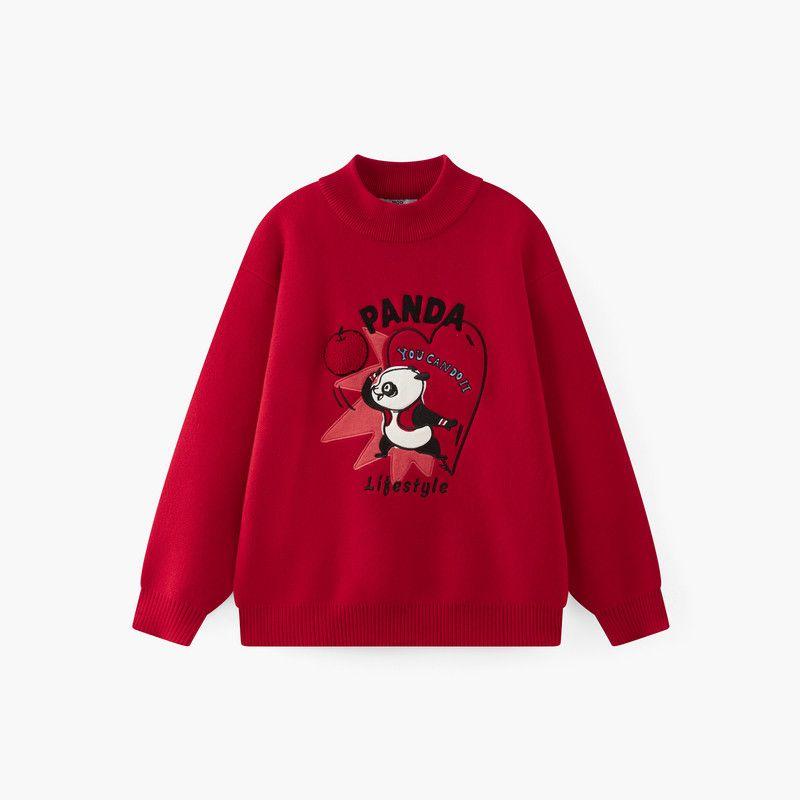 [New Year Series] Mqd Children s Clothing Girls  Sweater Knitwear 25 Winter New Style Children s Red Festive New Year Outfit China Red 110