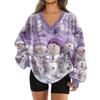Women's Fashionable V-neck Christmas Printed Long Sleeved Casual Pullover Plush Warm Sweatshirt Top