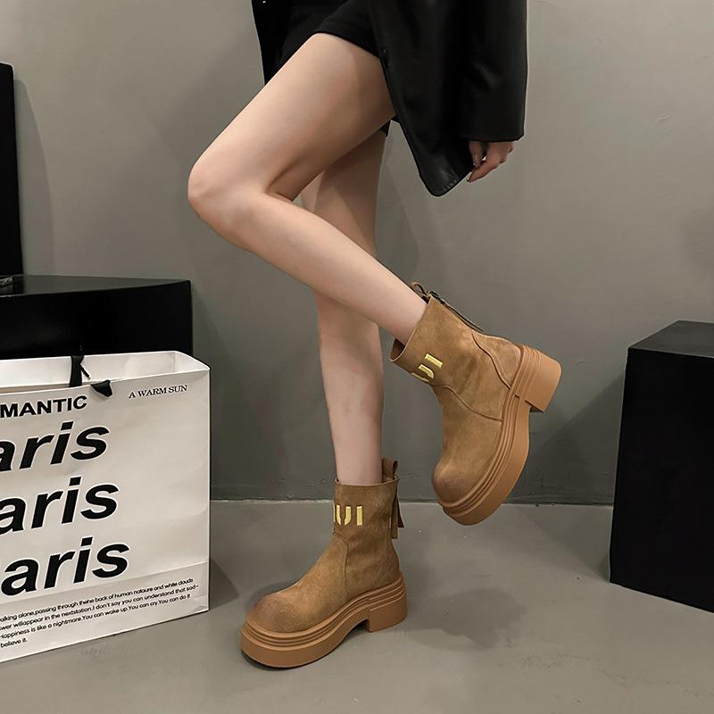Niche thin letter Martin boots women's 2025 autumn new thick-soled heightening British style thin boots