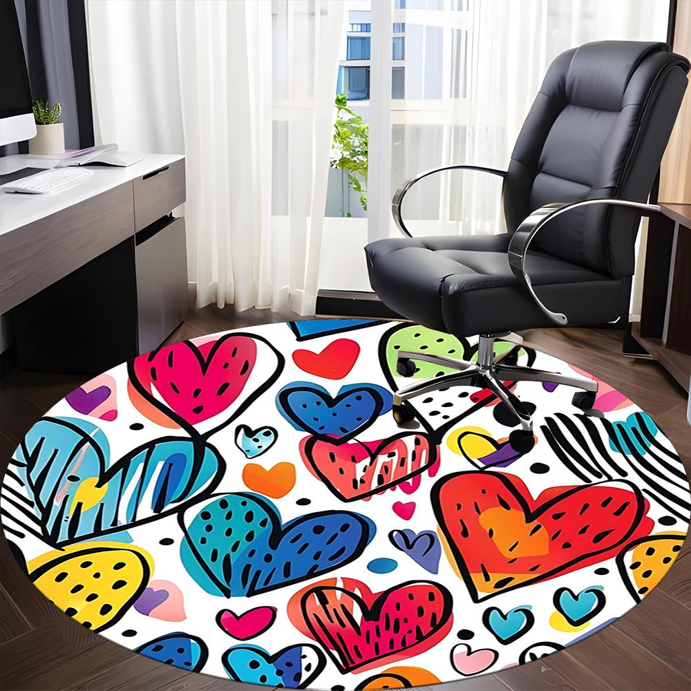 1pc Heart Colors Office Round Area Rug, Indoor Mat Suitable ForOffice, Under Office Chairs Bedroom Living Room Home Decor, Room Decot098